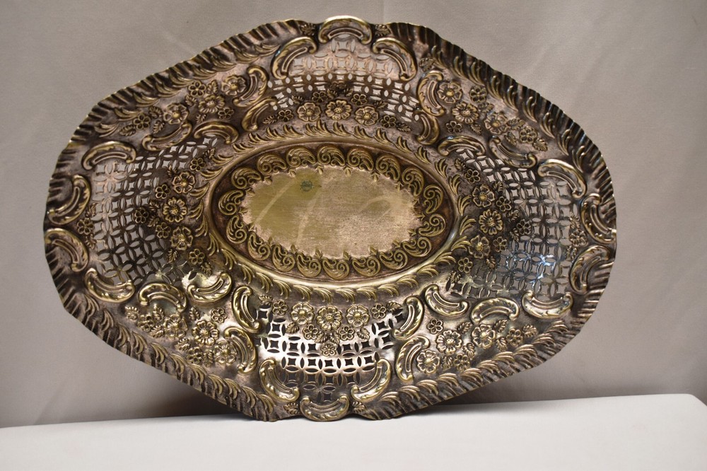 Antique William Briggs Sheffield Silver Plate Ornate Bowl Pierced Floral Design