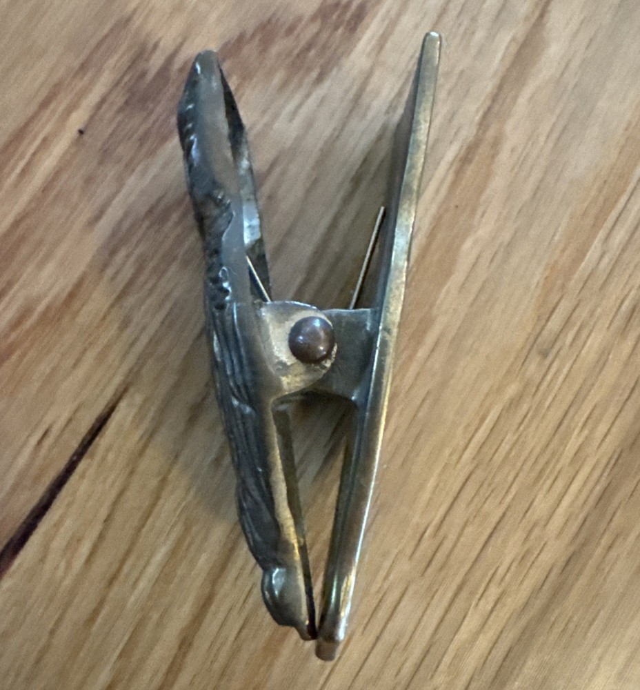 Vintage Solid Brass Owl Paper Clip Clamp +3”