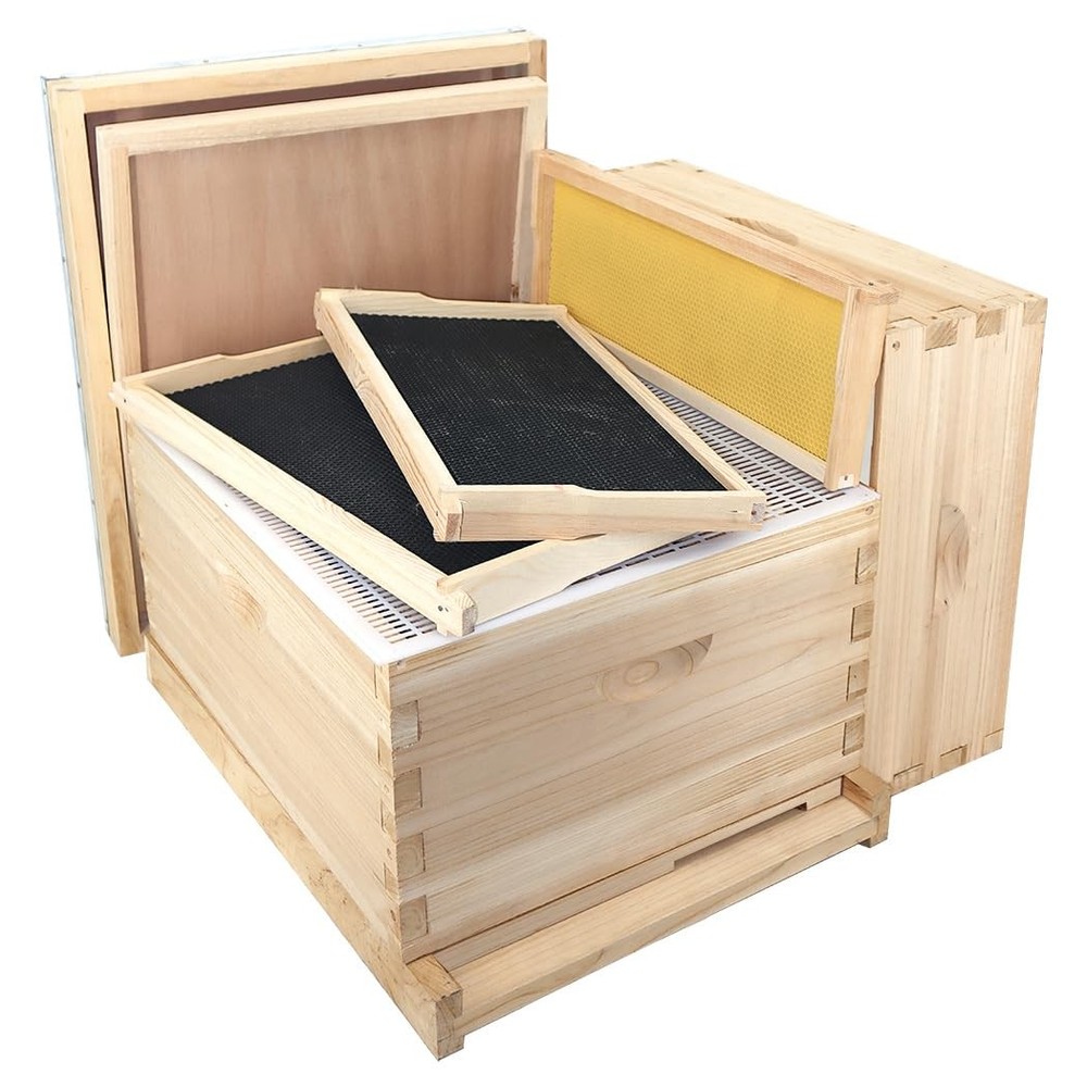 10 Frame Langstroth Beehives,Bee Keeping Starter Kit Includes 1 Deep Box & 1 ...