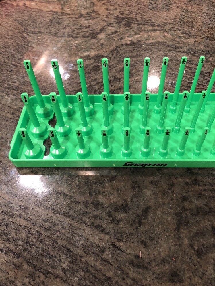 Snap-On ka143frgn 1/4" sae 3 row post socket tray green