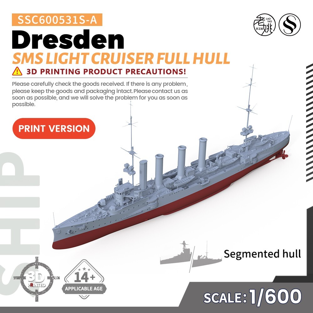 1/600  Model Kit SMS Dresden Light Cruiser Full Hull