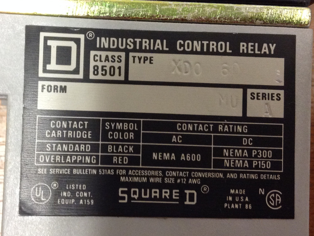 Square-D - Class 8501, Type XD0-60 - Series A - Relay