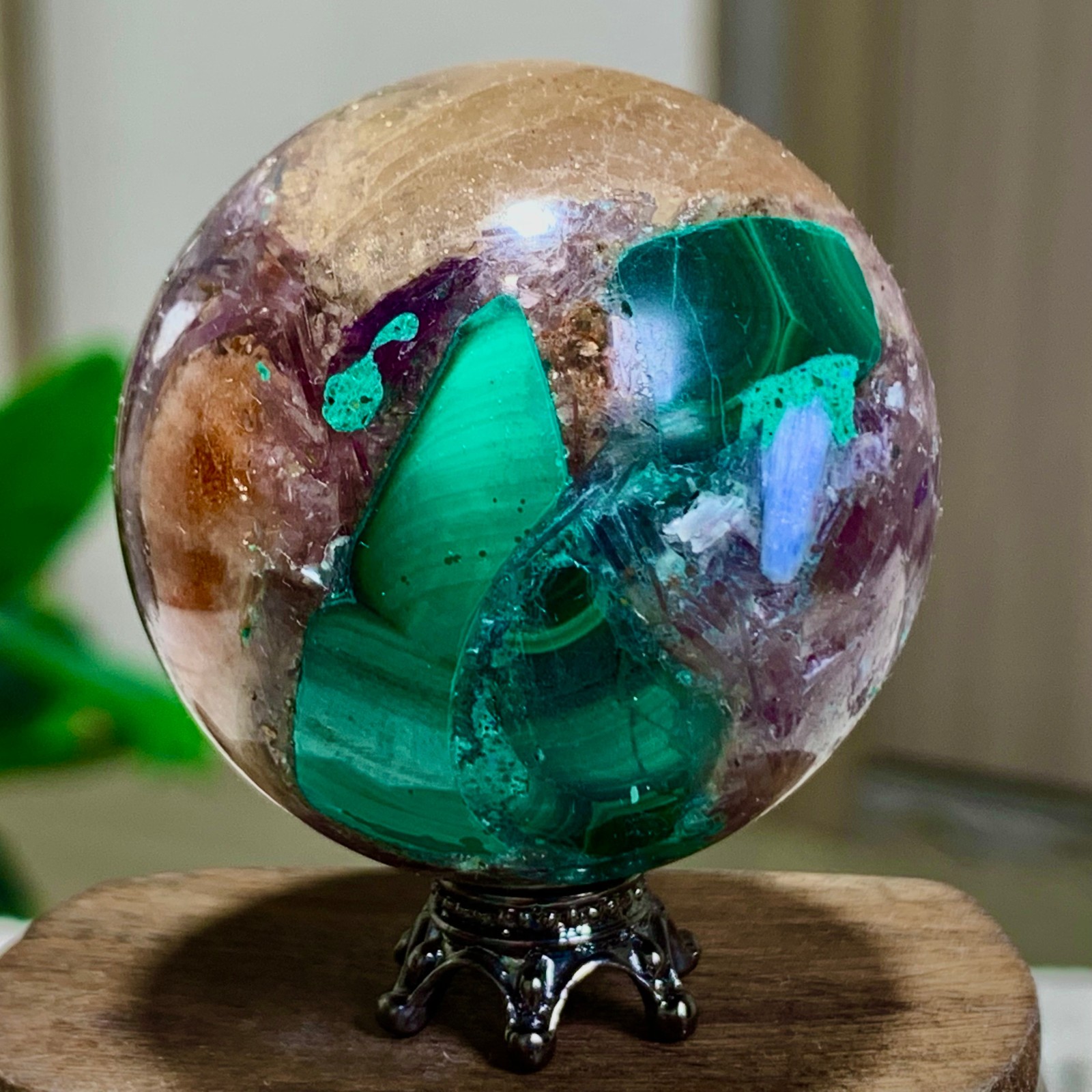 97G Newly discovered rare malachite purple mica symbiotic sphere restoration