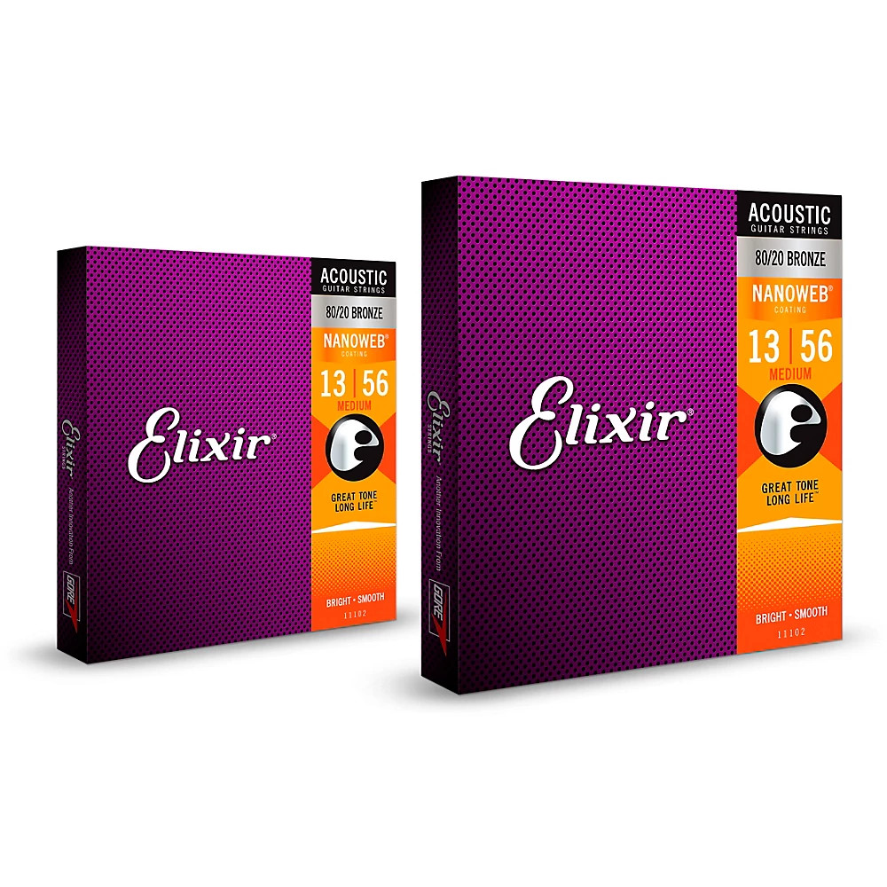 Elixir 80/20 Bronze Acoustic Guitar Strings w/NANOWEB Medium (.013-.056) 2-Pack