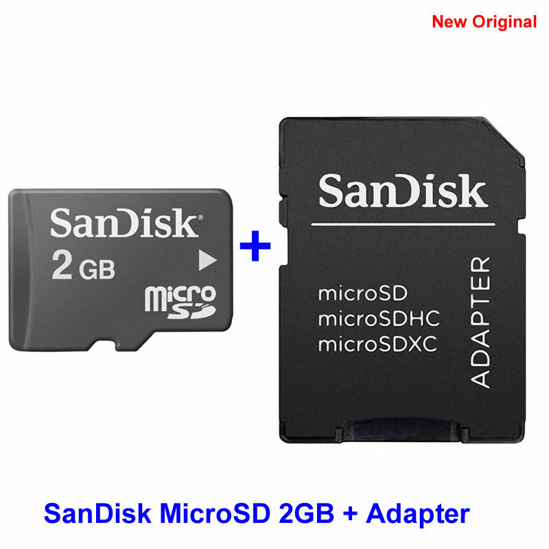 100% Genuine SanDisk MicroSD 2GB Memory Card + MicroSD SDHC Adaptor / Adapter