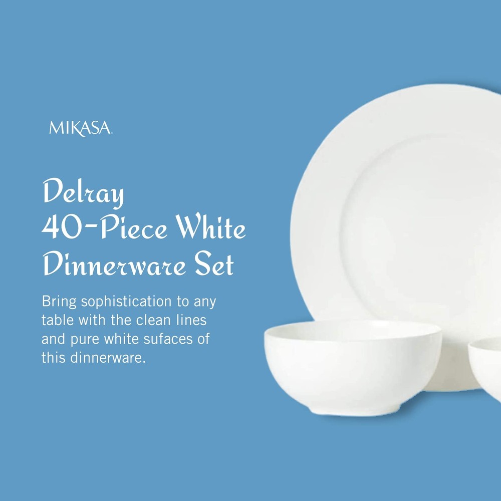 Mikasa Delray 40-Piece Bone China Dinnerware Set, White