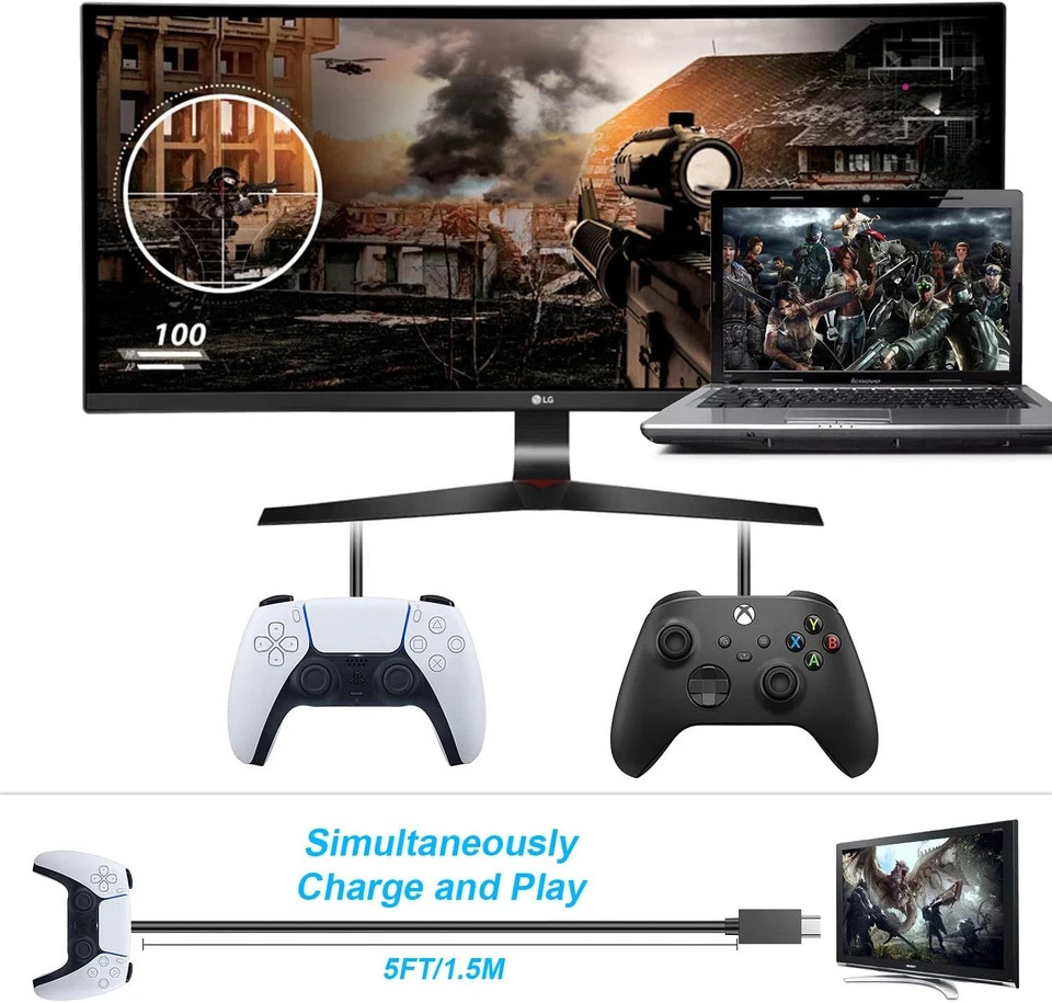 PS5 Controller Charger – 2 Pack 5FT OEM Original 3A Fast Charging Cable USB C to