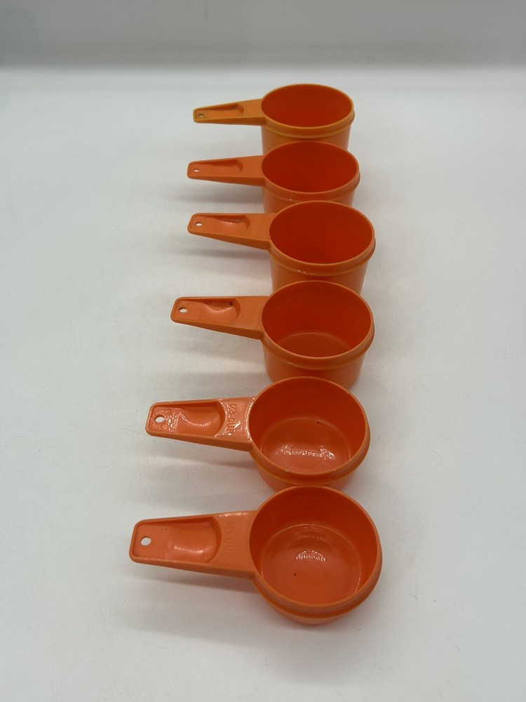 Vintage 6 Pc Set Orange Tupperware Stacking Nesting Measuring Cups
