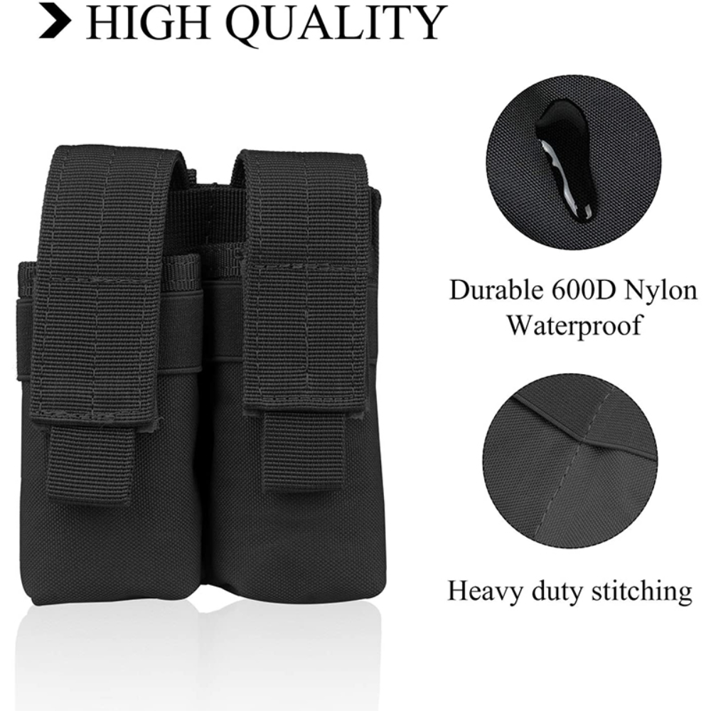 Magazine Pouch 9MM Tactical Double Stack Molle Belt Flashlight Holder Mag Bag