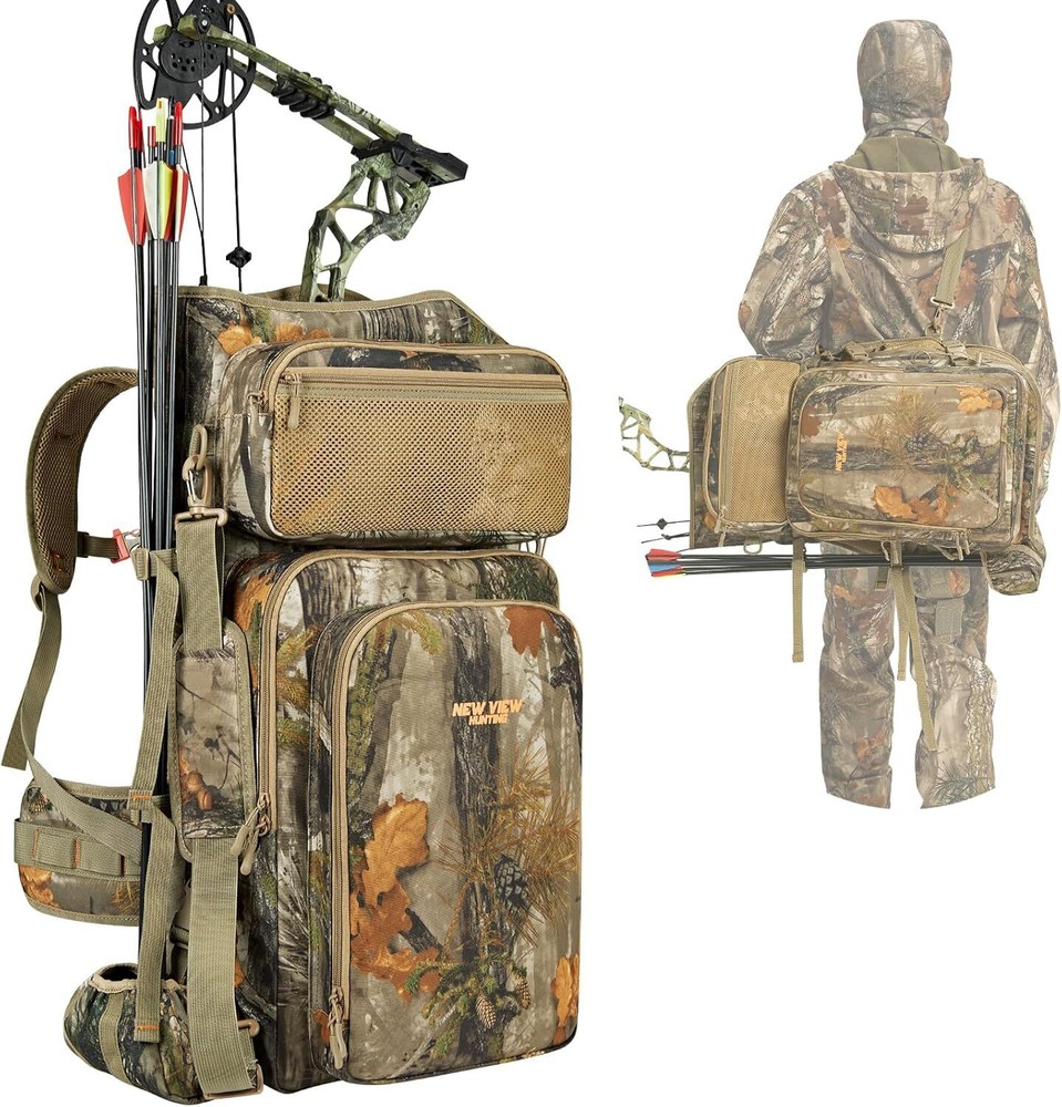 Bow Hunting Backpack, Camo Compound Bag Tree Saddle Back Pack with Bow Holder