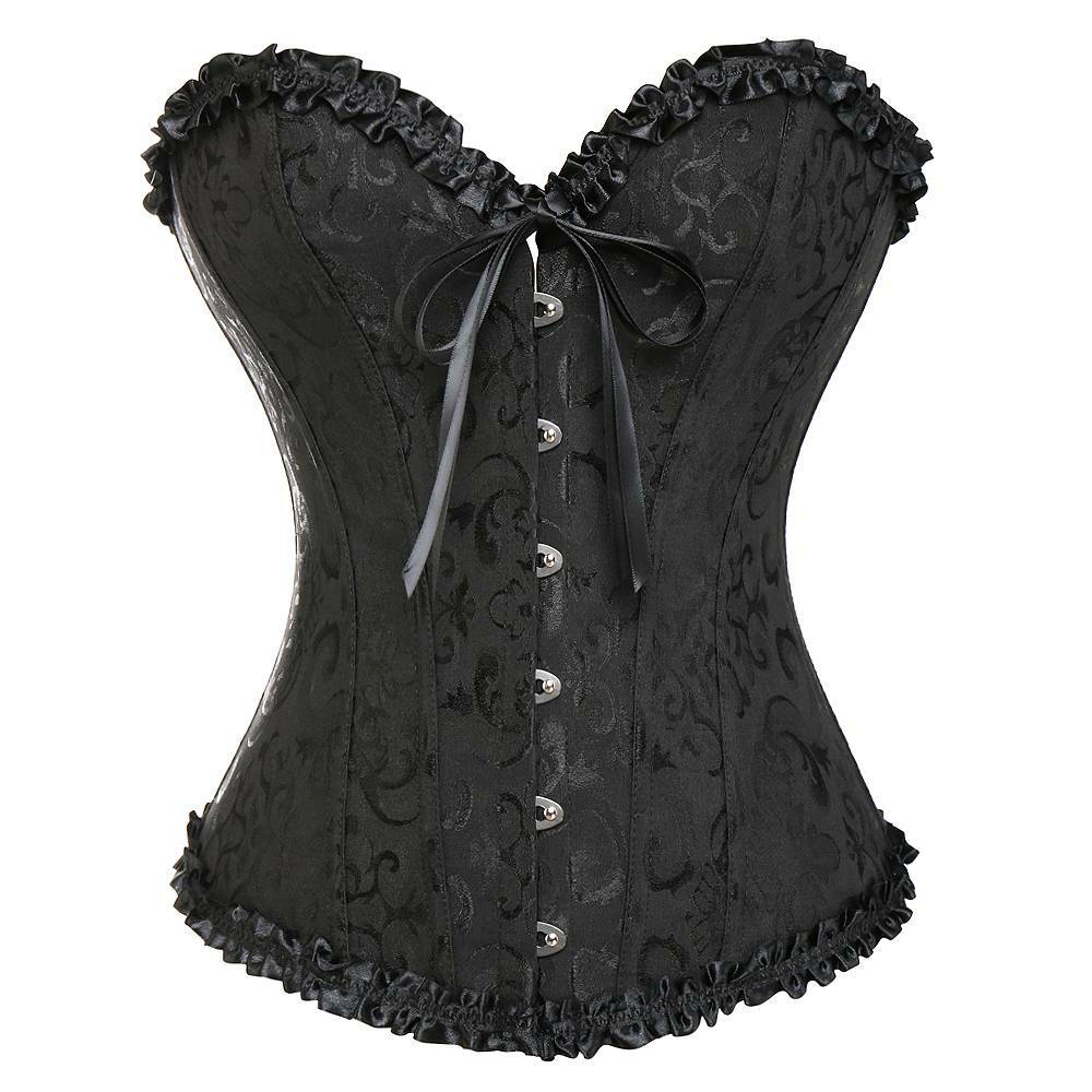Women Gothic Steampunk Black Overbust Lace Up Corset Top Waist Training Bustier