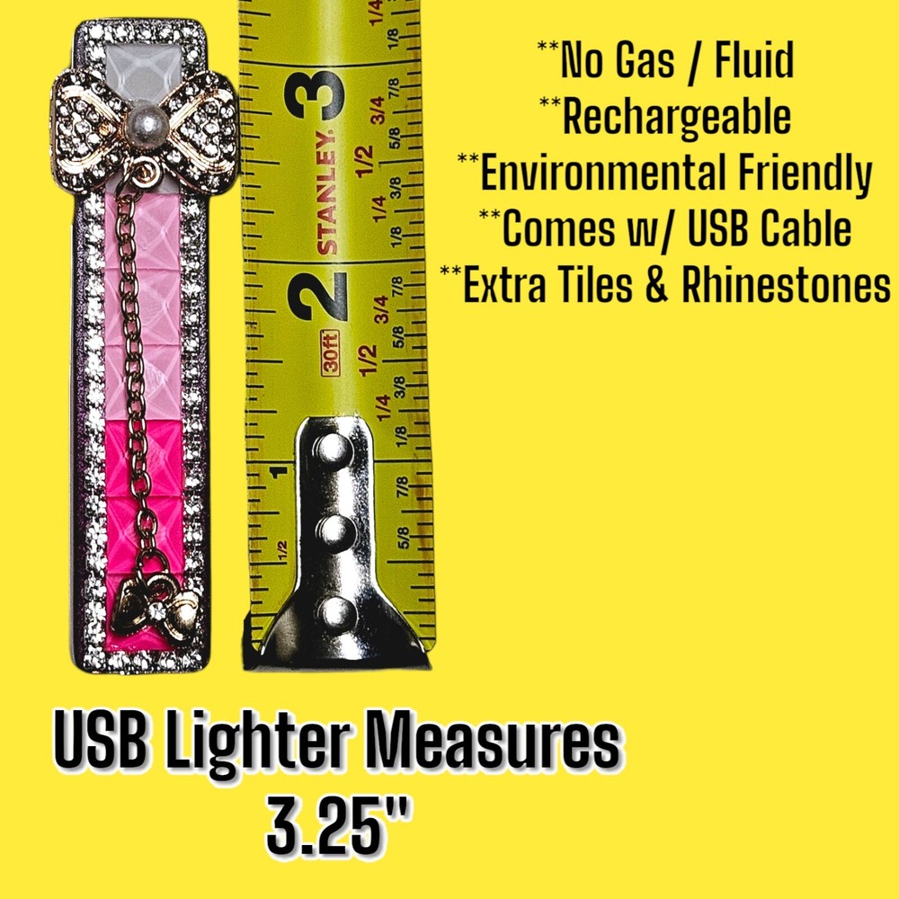 USB Cute Pink Bow Tie Rhinestone Pull Down Sensor USB Lighter 3.25"
