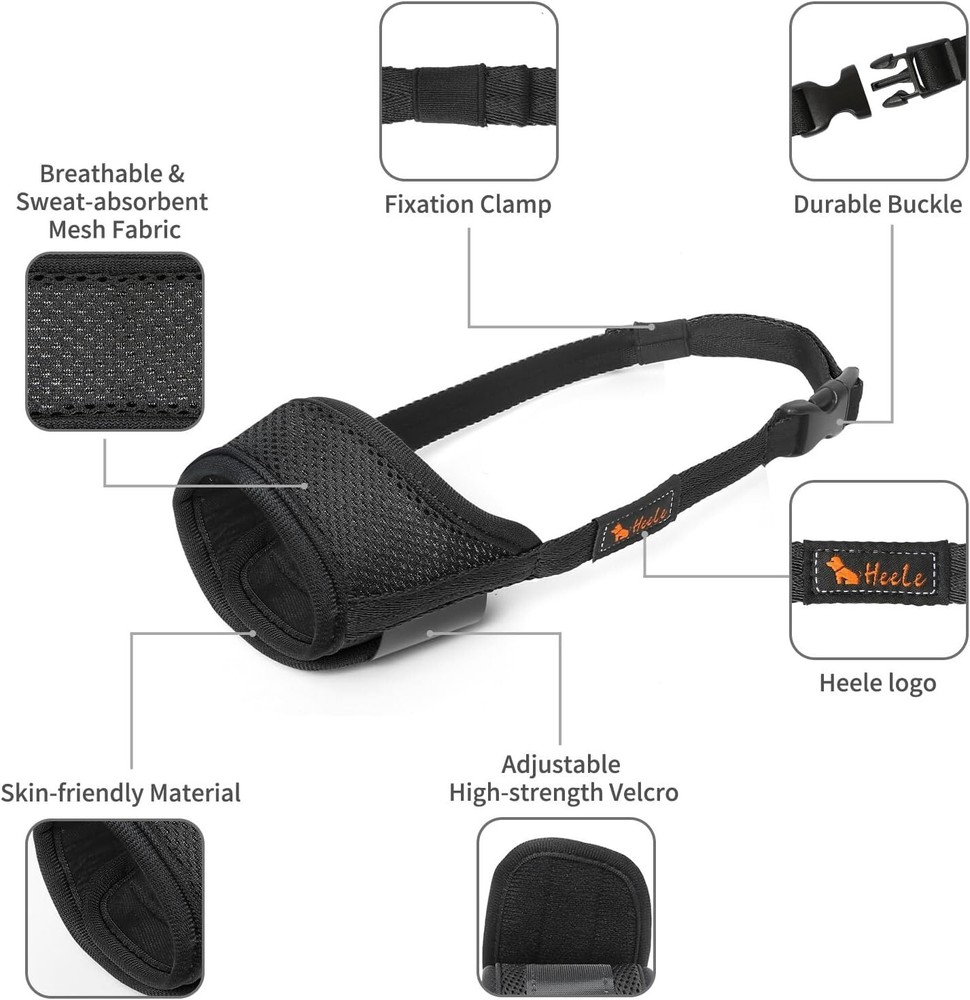 Dog Muzzle Nylon Breathable Adjustable Loop Small Medium Large Chewing Barking