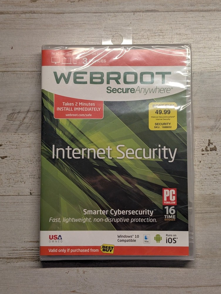 Webroot SecureAnywhere Internet Security 3 Devices PC Mac Mobile 1 Year Keycode