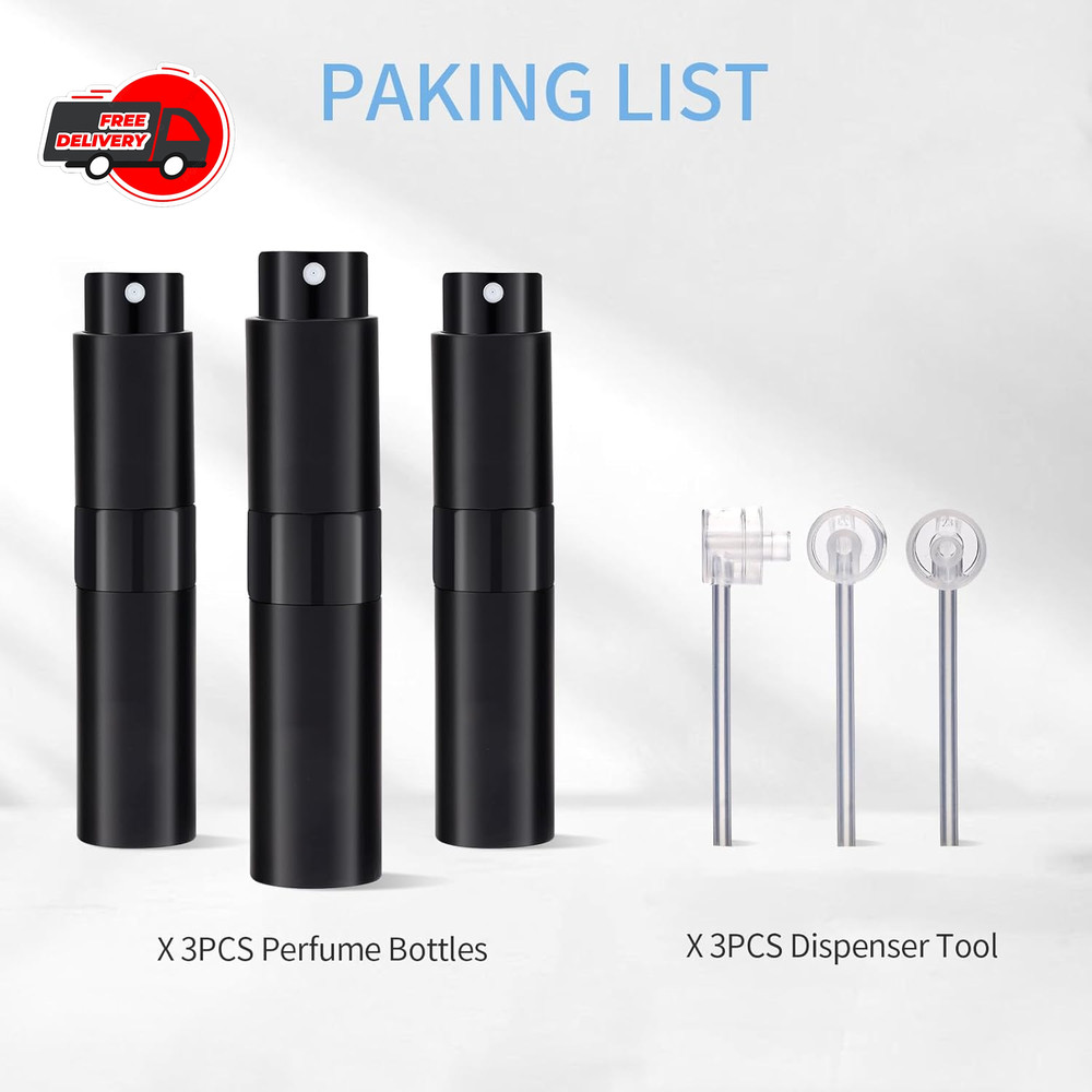 3Pcs 8ml Cologne Travel Bottle, Perfume Atomizer, Refillable black