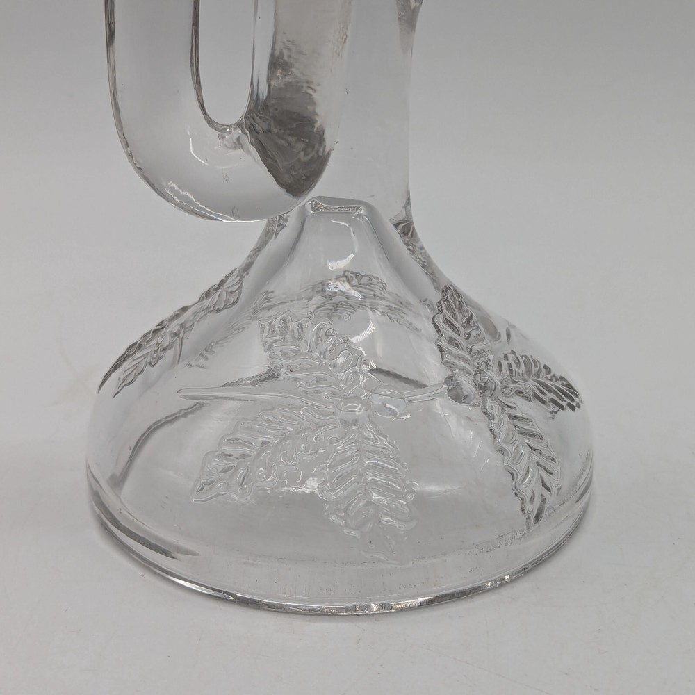 Bugle or Trumpet shaped clear glass candlestick holder solid with leaf imprint
