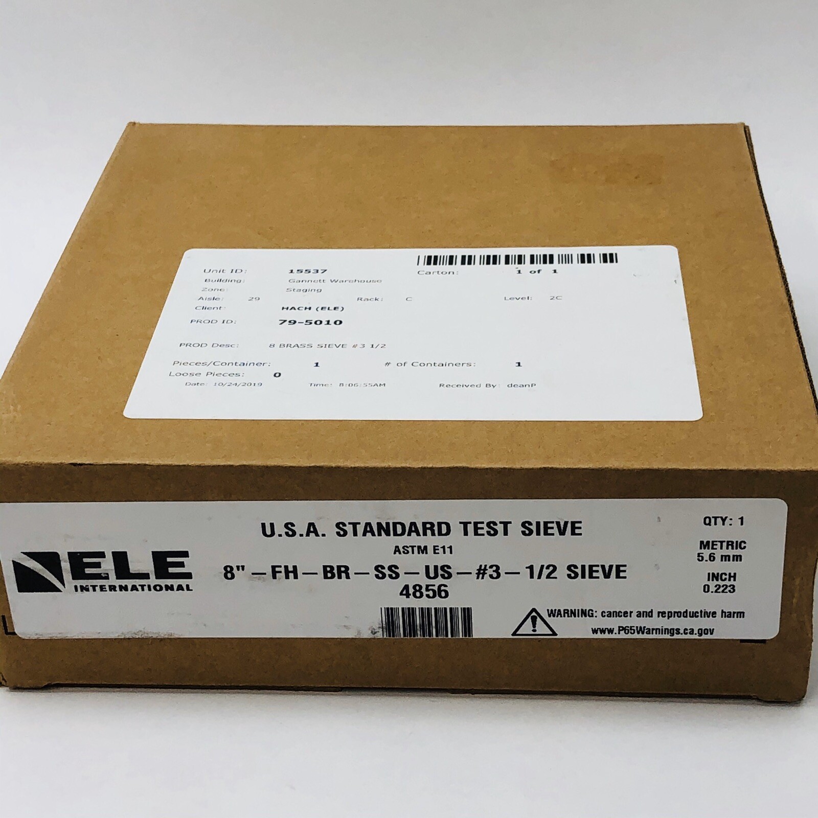 ELE INTERNATIONAL USA STANDARD TEST SIEVE 8''-FH-BR-SS-US-#3-1/2 SIEVE (4856)