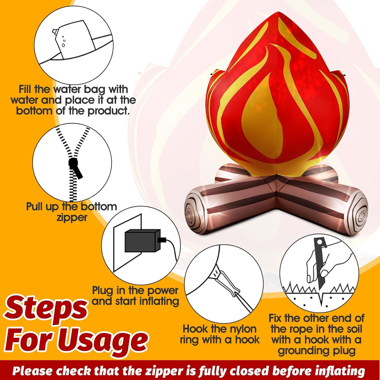 5FT Winter Inflatable Campfire Blow-Up Fake Campfire Built-In 4 LED Lights for W