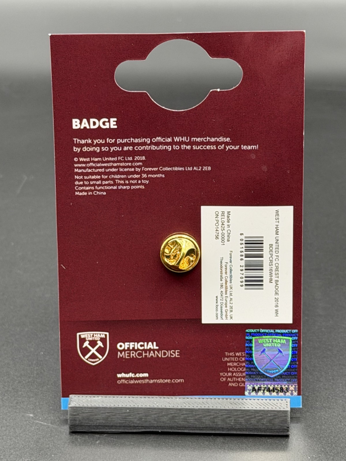 West Ham United - Enamel Pin Brooch Pin Lapel Pin - Officially Licensed