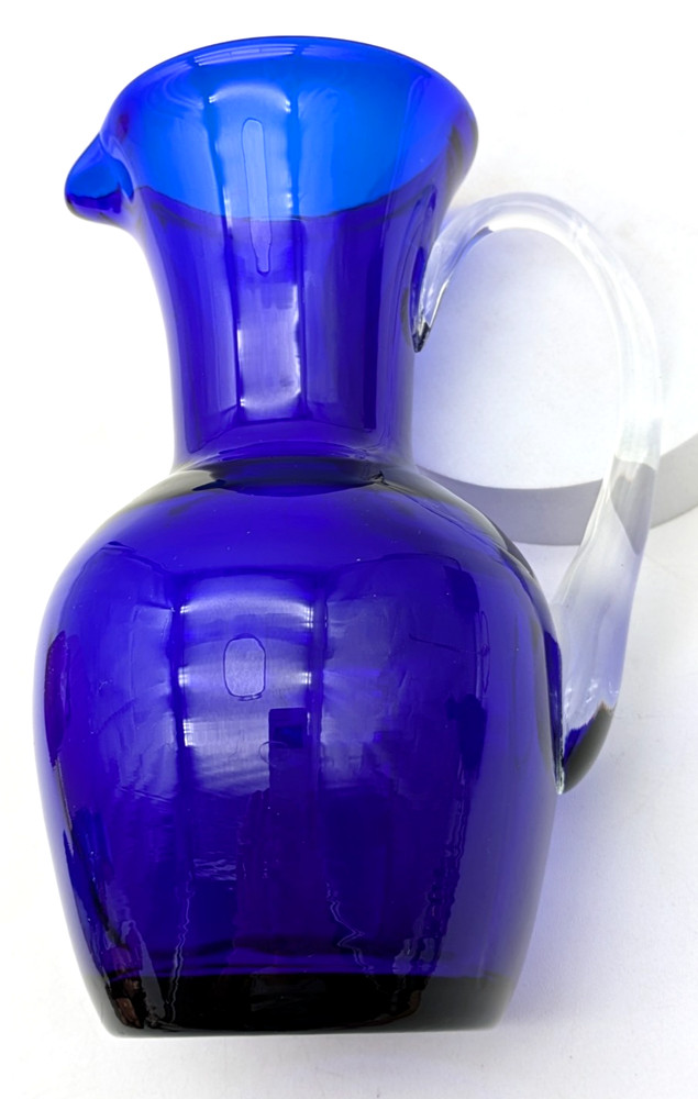 Cobalt Blue Pitcher Clear Applied Handle