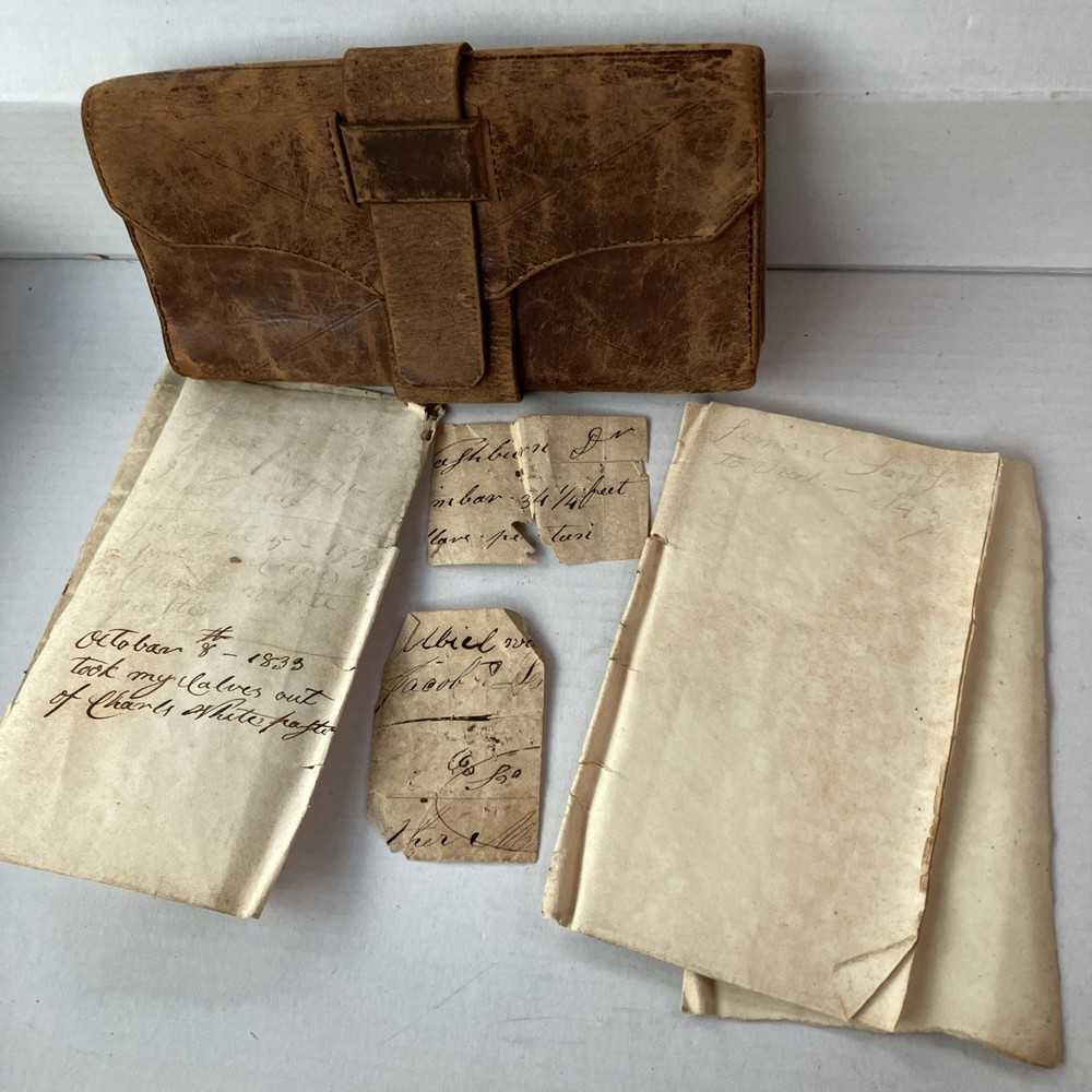 1800's Civil War Era Wallet / DOCUMENT HOLDER W/papers Dated 1833 Antique