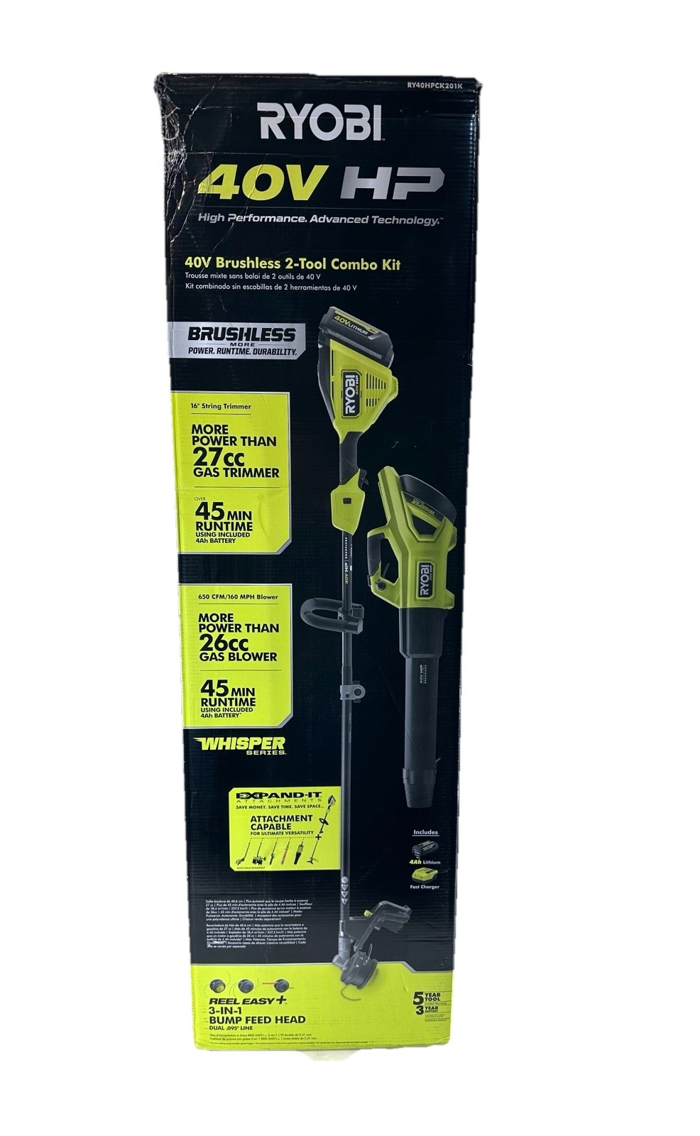 Ryobi 40V HP 650 CFM Blower & 16 in String Trimmer W/ 6 Ah Battery RY40HPCK201K