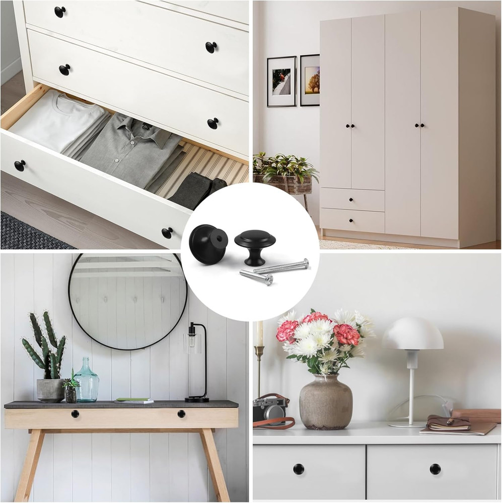 New 20 Pack Matte Black Kitchen Cabinet Knobs Round Drawer Pulls Stainless Steel