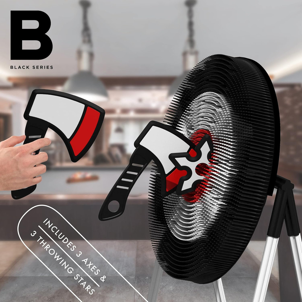 Axe Throwing Target Set, Includes 3 Axes & Bristle Target, Lightweight Plastic A