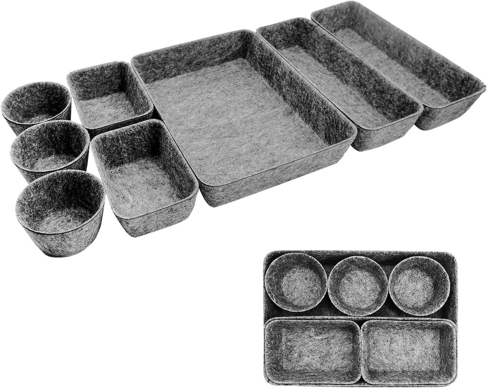 8pcs Drawer Organizers, Separators, Storage Box ,Felt Bins Grey