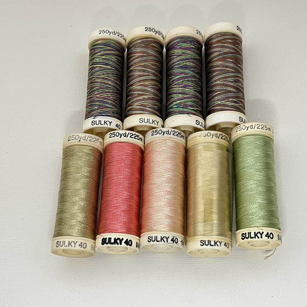 Sulky 40wt Embroidery Thread 250 yd. 9 Spools Various Colored Thread
