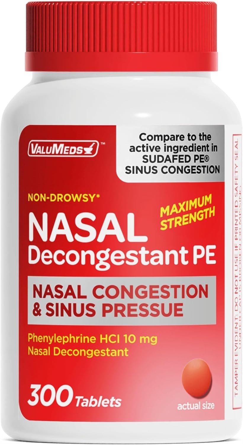 Nasal Decongestant PE Phenylephrine Hcl 10Mg Tablets (Bulk 300 Count) Non-Drowsy