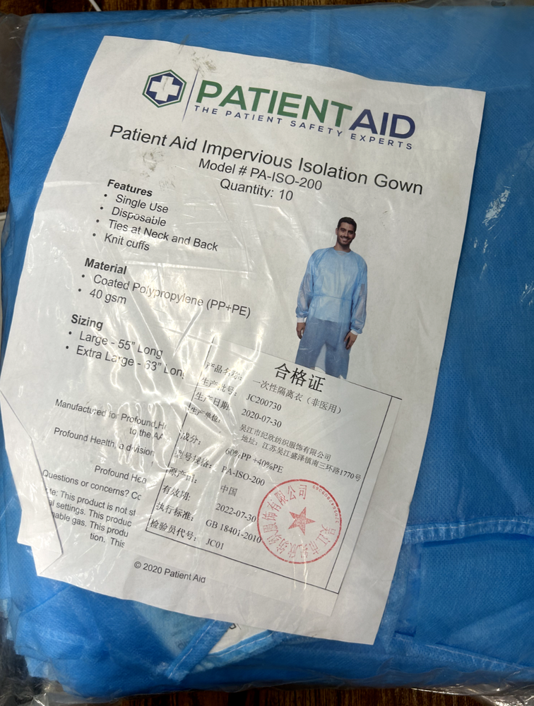 Patient aid impervious isolaton gown (PACK-10)