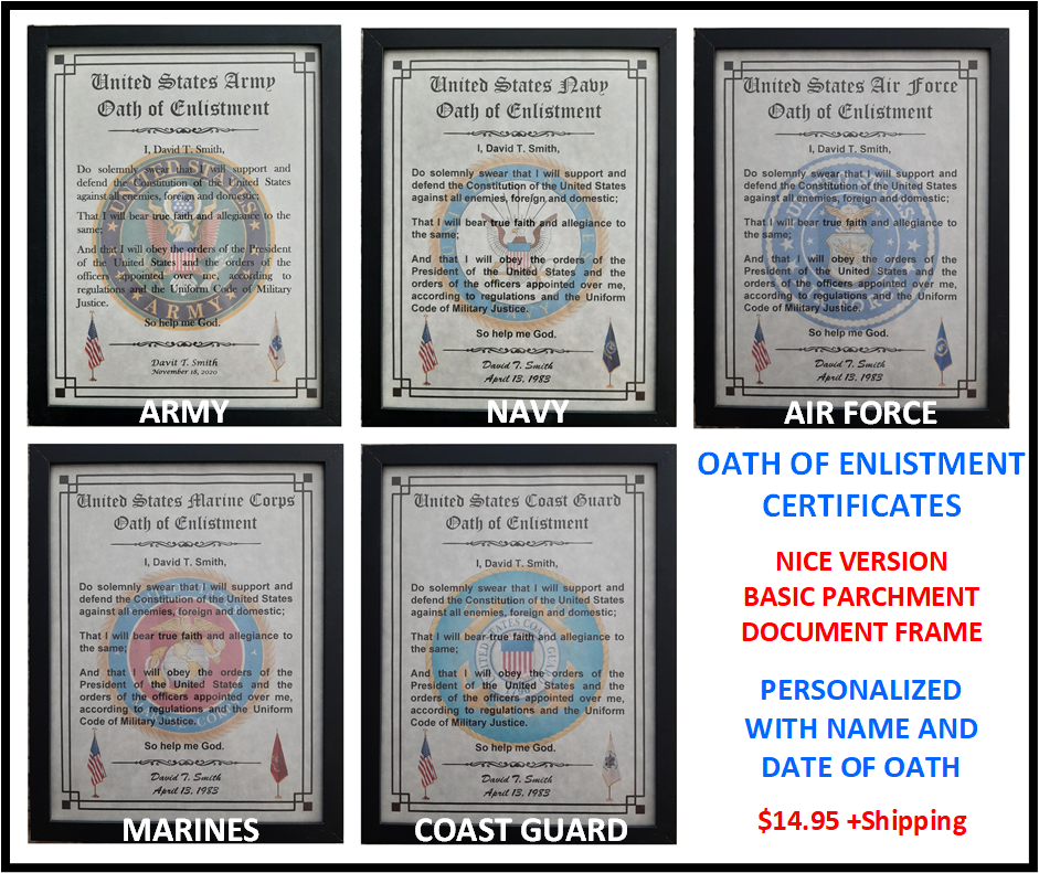 MC-NICE: AIR FORCE Oath of Enlistment Certificate Name & Date PERSONALIZED