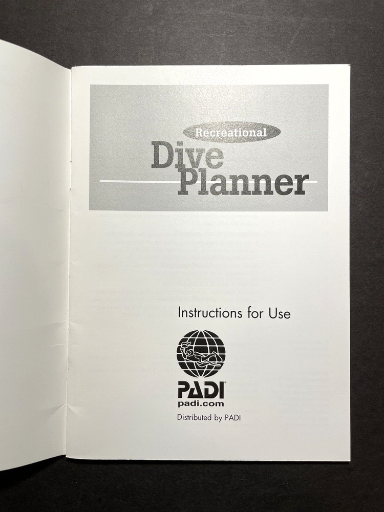 PADI Recreational Dive Planner / Instructions Book Scuba