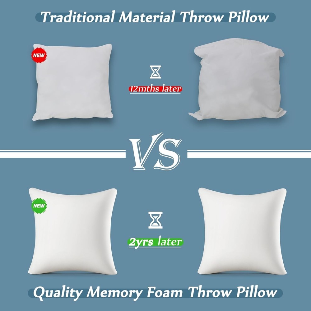 22 ×22 Throw Pillow Memory Foam Pillow Insert - Square Accent Pillow for Deco...