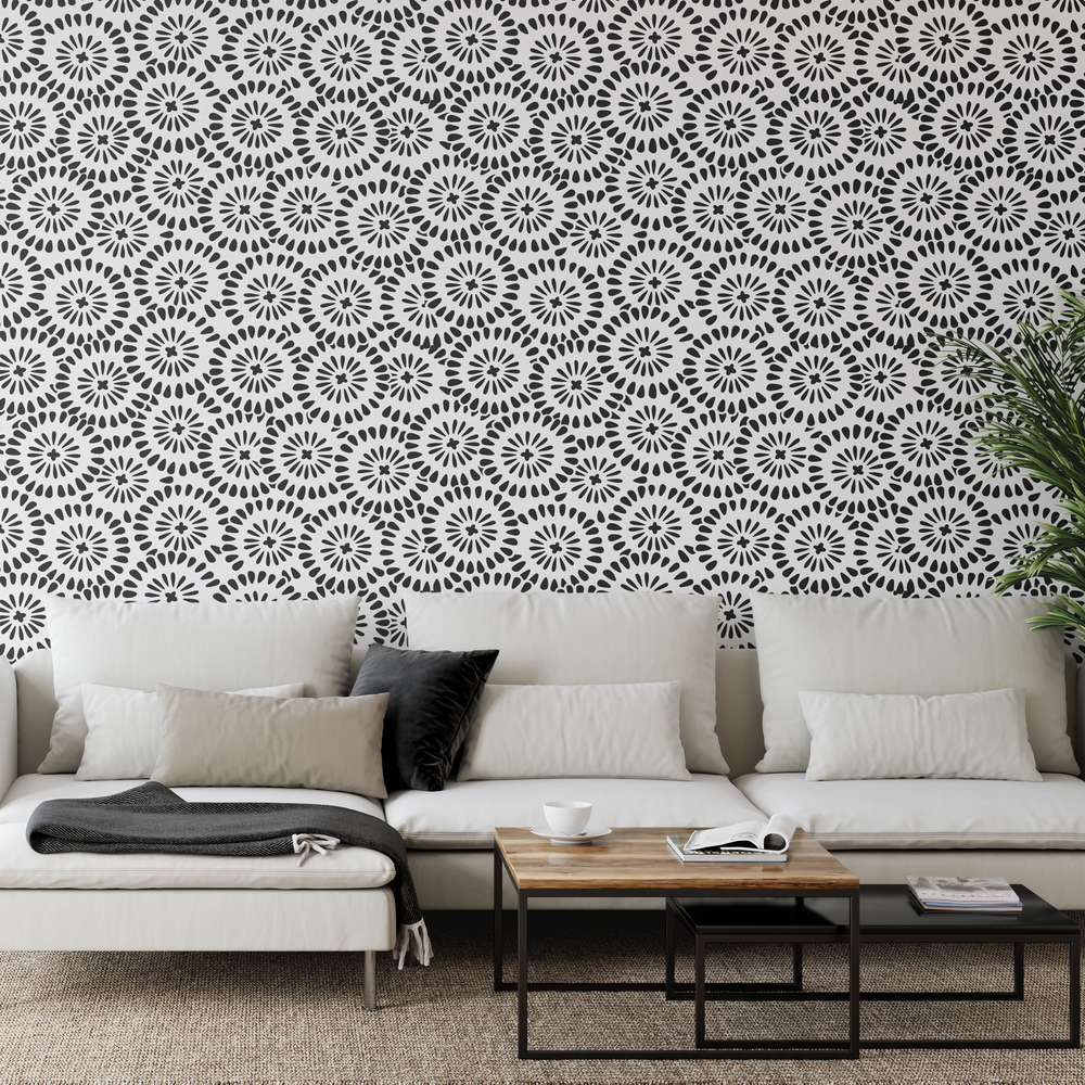Chamomile Burst Pattern Wall Stencil - DIY Wallpaper Alternative