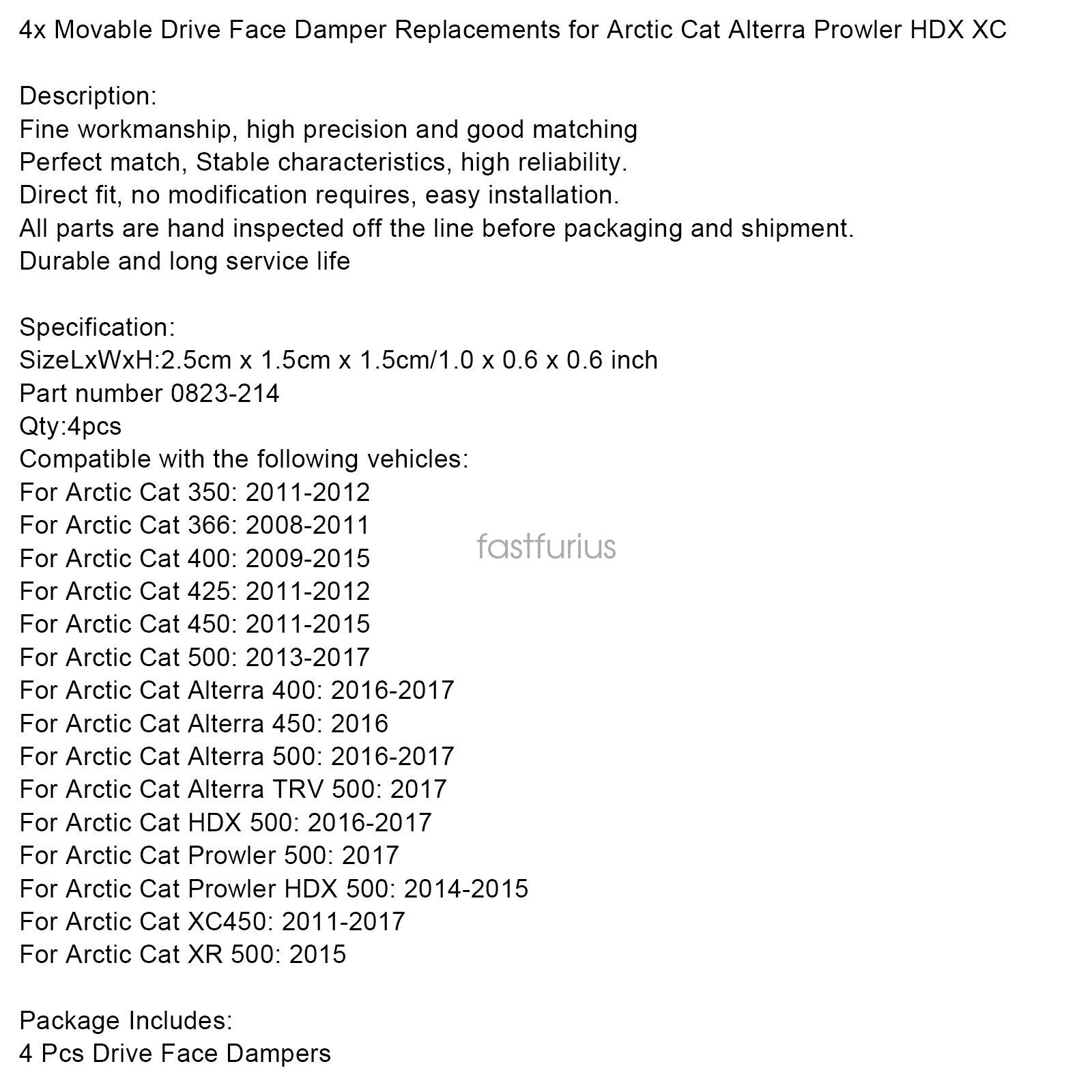 0823-214 4PCS For Arctic Cat Textron Movable Drive Face Damper US