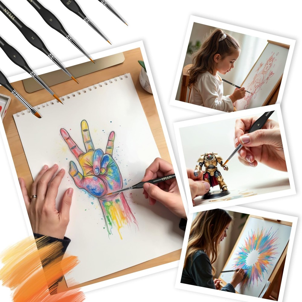 6Pcs Miniature Paint Brushes Set with Triangular Handles - for Acrylics, Oils...