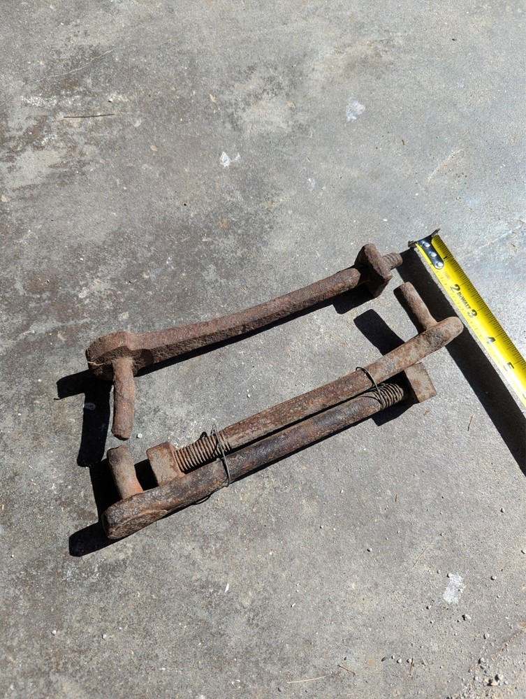 Three Antique Wrought Iron Strap Hinge Pintles Bolt Type for Post Mounting