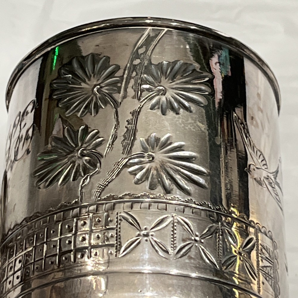 Rogers & Bro. Silver Goblet Triple Plate #206 Flowers Birds Initials LE