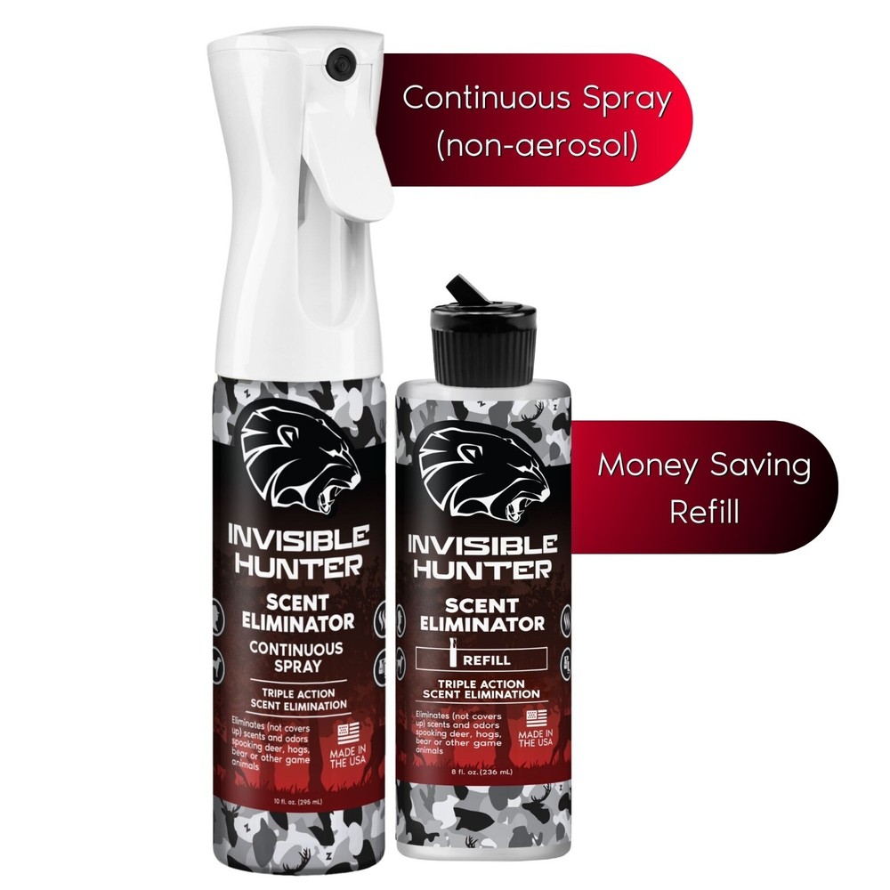 Invisible Hunter Scent Elimination Spray/Refill Bundle; Triple Action Control