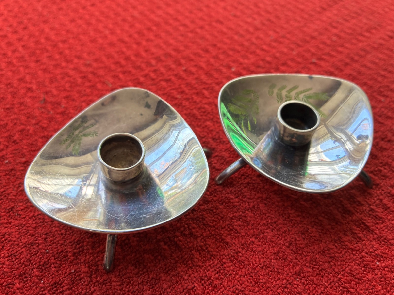 Antique 2 CARL COHR Mid-Century Modern Candlestick Holders Silver Plate Denmark