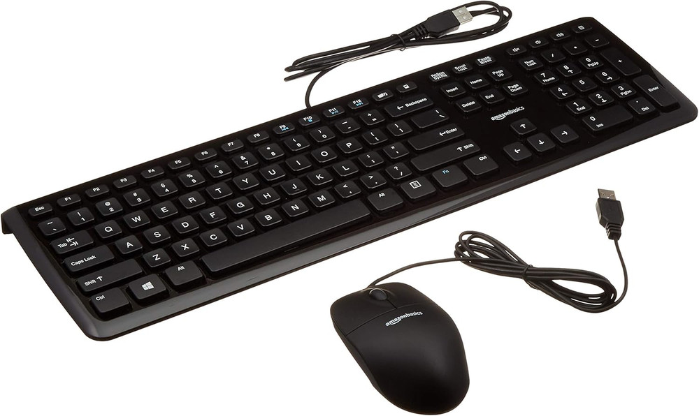 Amazon Basics Wired Keyboard and Mouse Bundle, Full-Sized, QWERTY Layout, Black