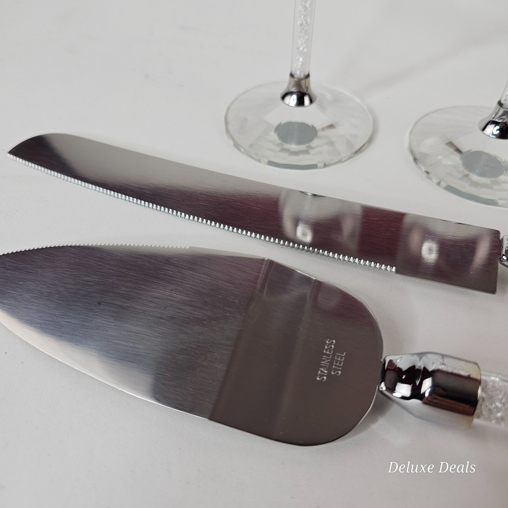 Wedding Champagne Glasses & Cake Cutting/Serving Set