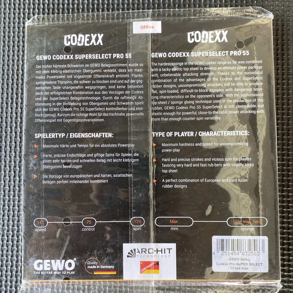 Gewo Codexx Pro 55 Super Select Table Tennis & Ping Pong Rubber, Pick Variation.