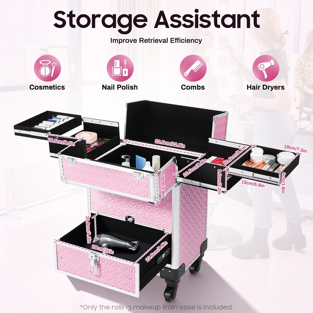 Professional Rolling Makeup Train Case Cosmetic Trolley Organizer Makeup Case