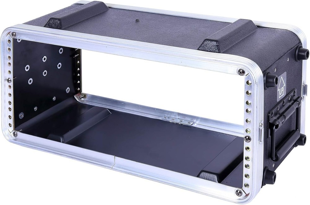 Crossrock Stackable 4U Rack Case, Shallow 14.25” Depth, Polyethylene Hard-Black