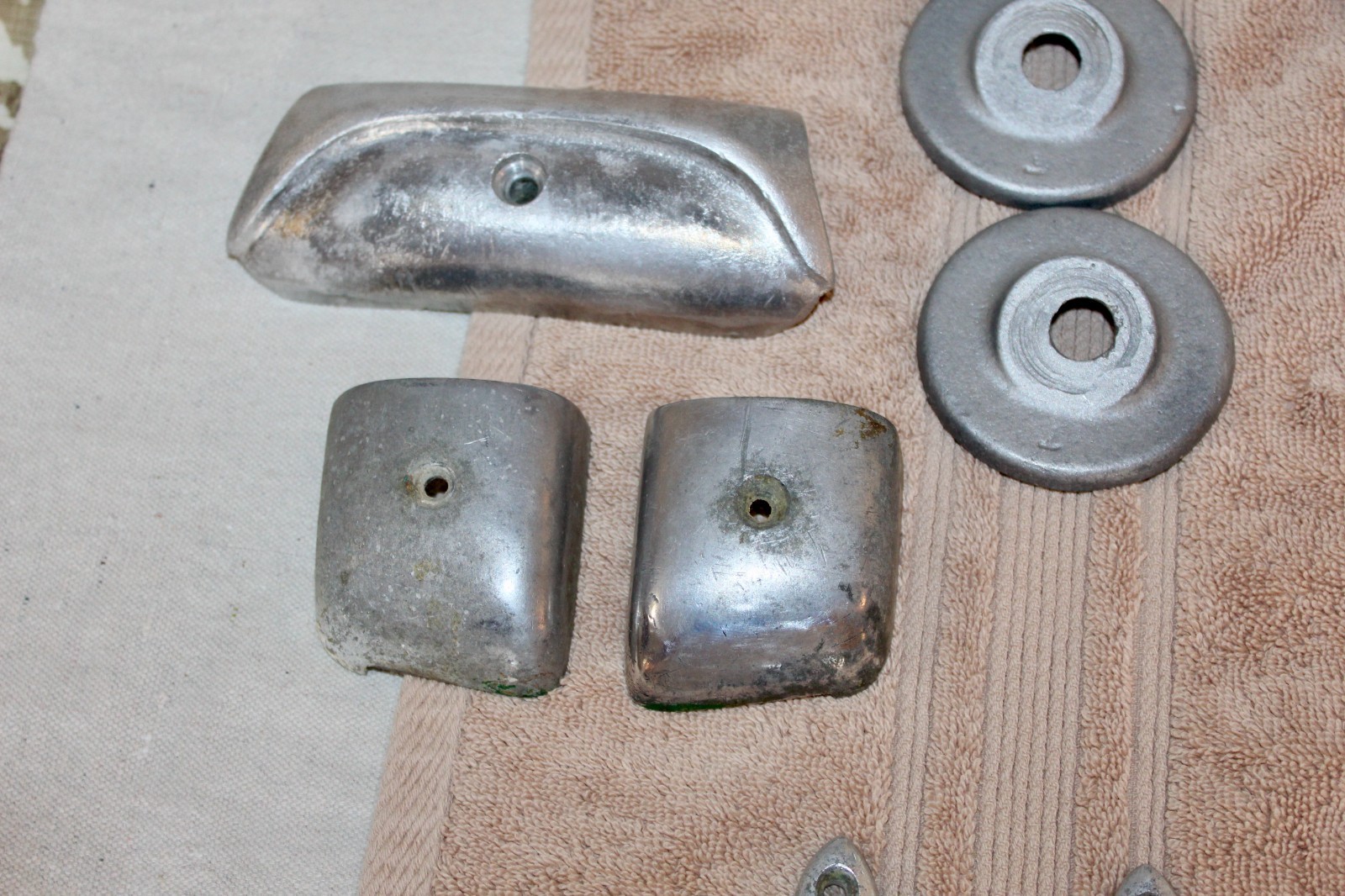 vintage aluminum boat parts cleats, trim, 20 piece lot