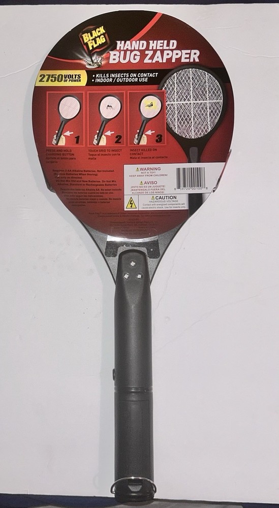 Black Flag Portable Handheld Bug Zapper Insect Killer Racket, Black