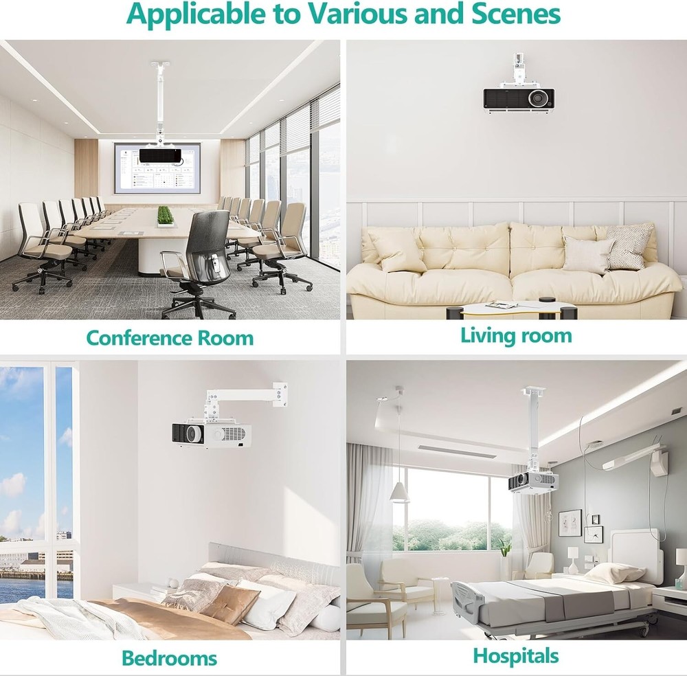 WALI Projector Mount Ceiling/Wall Universal 3-in-1 Bracket Extension Pole White